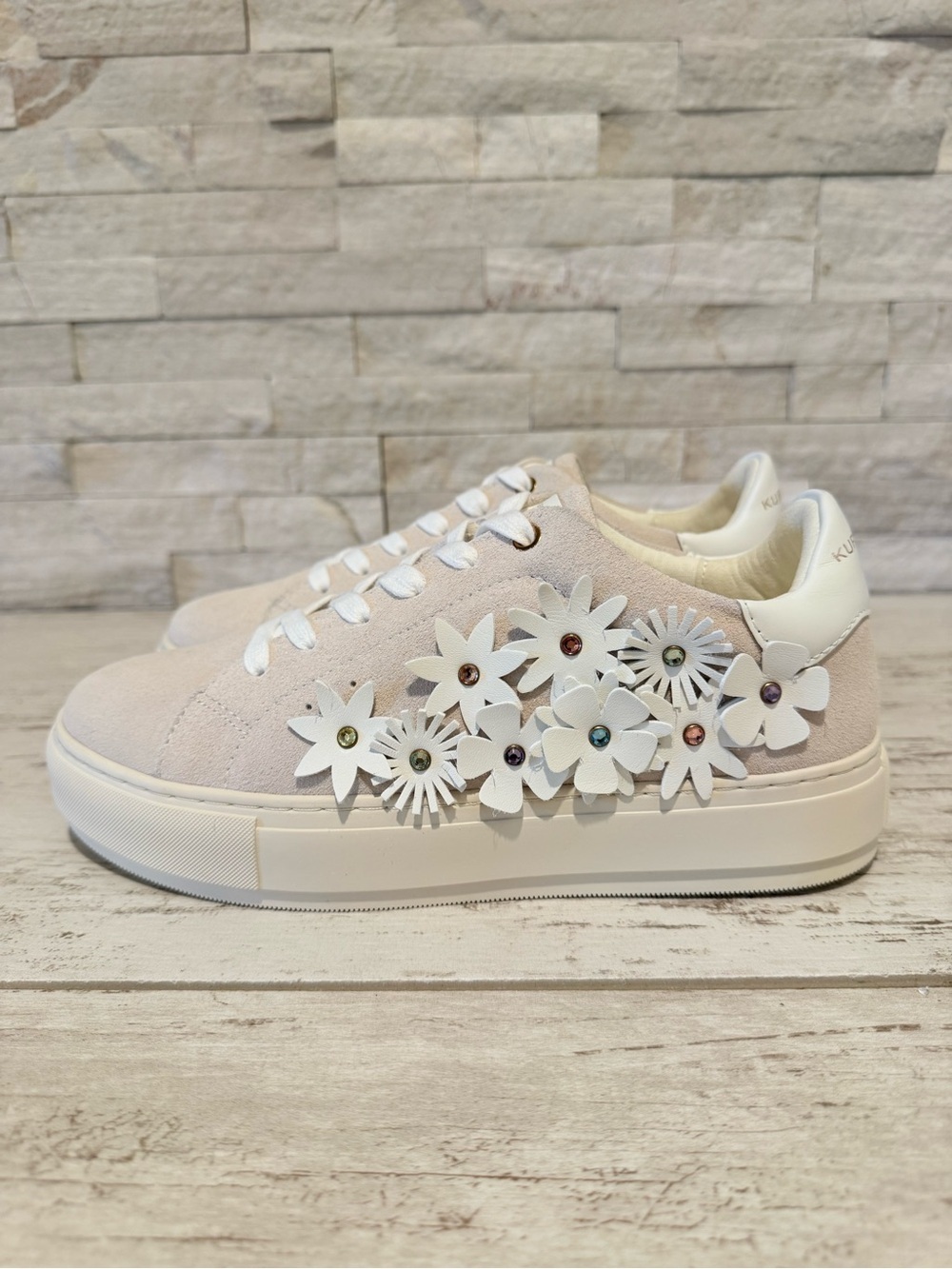 Kurt Geiger London Laney Flower Suede Platform Sneakers Bone Combo Sz 40.5 EU - Picture 7 of 14